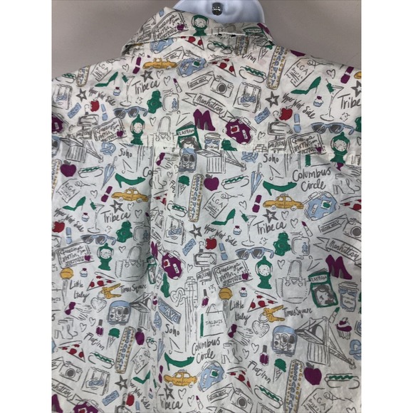 Talbots Blouse "NYC Landmark Doodle" Size LP Long Sleeve Button Up - Picture 11 of 11
